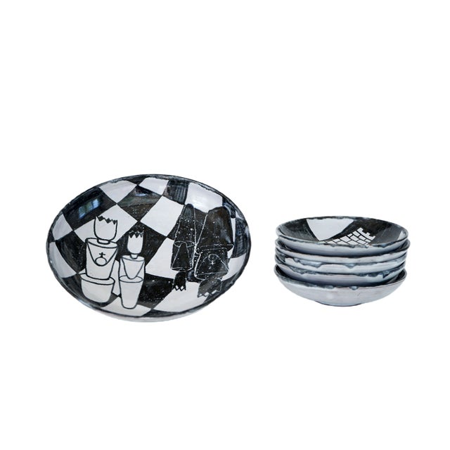 Vintage Chequered Ceramic Plate Set by Gerhard Liebenthron, 1964, Set of 5 For Sale