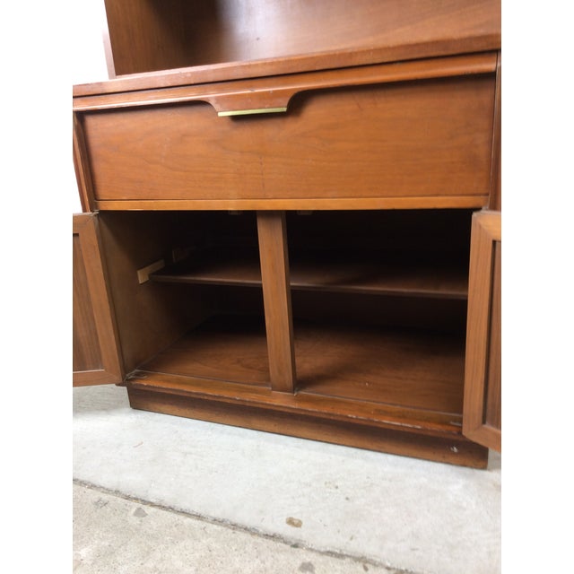 Mid Century Modern Two Piece Shelving Unit With Caned Cabinet and Drawer For Sale - Image 9 of 18
