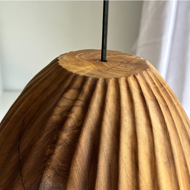 Large Pendant Light in Natural Organic Tubular Teak, 1980s For Sale - Image 6 of 11