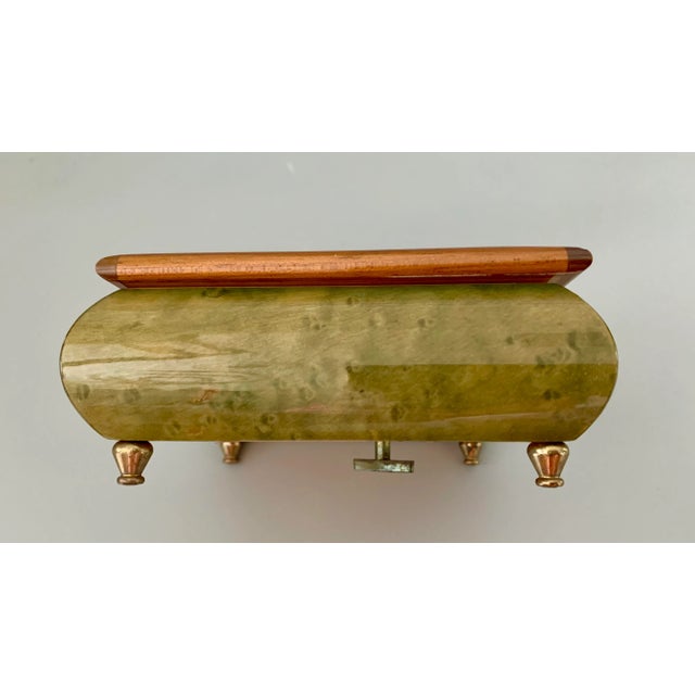 Vintage Italian Burl Elm Marquetry Footed Jewelry Music Box “ Playing Memory “ With Reuge Swiss Movement For Sale In Miami - Image 6 of 13