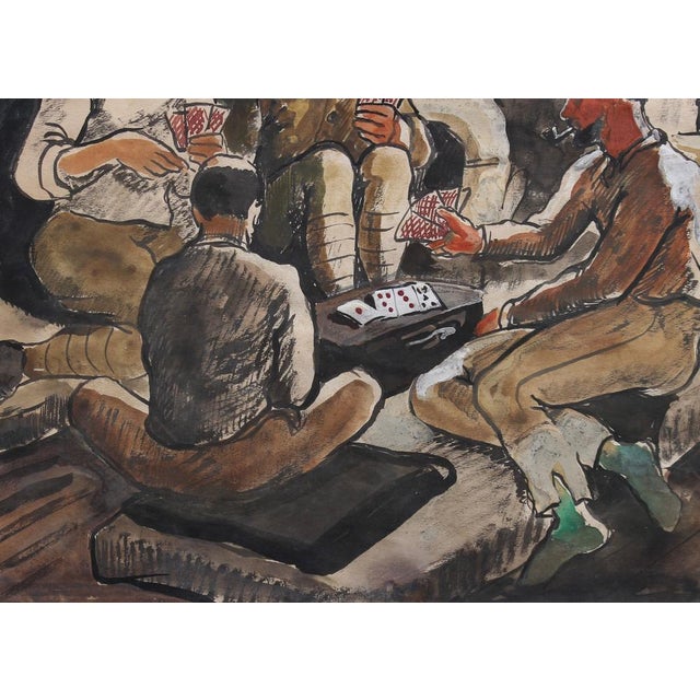 Yves Brayer, Soldiers Playing Cards, 1939, Watercolor, Framed For Sale - Image 13 of 15