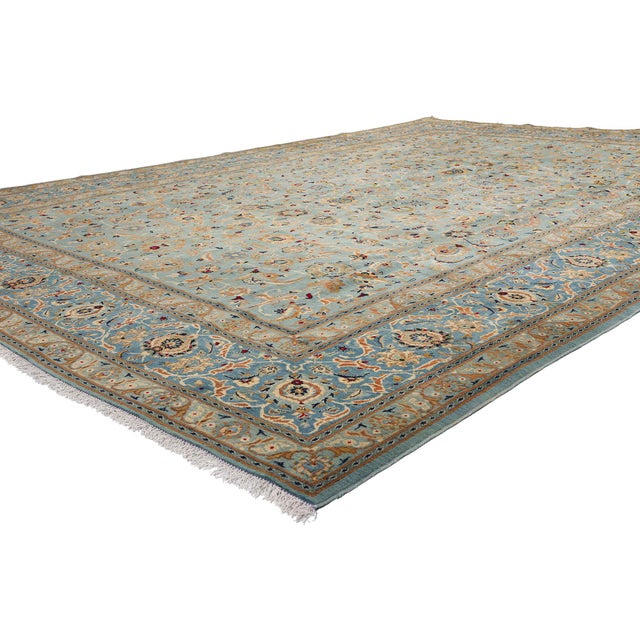 61486 Vintage Persian Kashan Rug, 09'08 x 13'07. The Azure Garden: A Vintage Persian Kashan Masterpiece of Celestial...