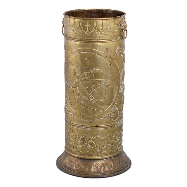 Antique Medieval Brass Umbrella Holder, 1920s For Sale