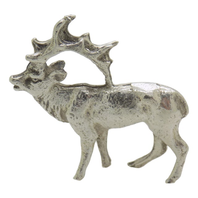 Vintage Italian Silver Stag Deer Figurine Miniature, Milan, 1950s For Sale