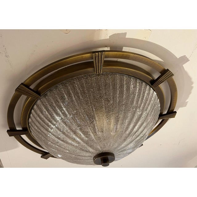 Brass Large Nautical 1960 German Mid Century Flush Lamp Kaiser Leuchten Murano Glass For Sale - Image 8 of 12