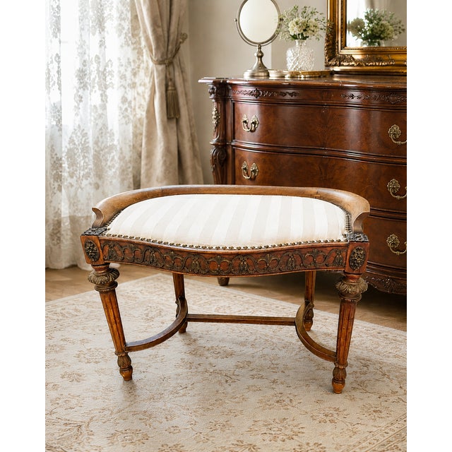 Antique Irish Carved Dressing Table Stool With Upholstered Seat For Sale - Image 10 of 10