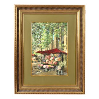 Flower Market, Oil on Board, 20th Century For Sale
