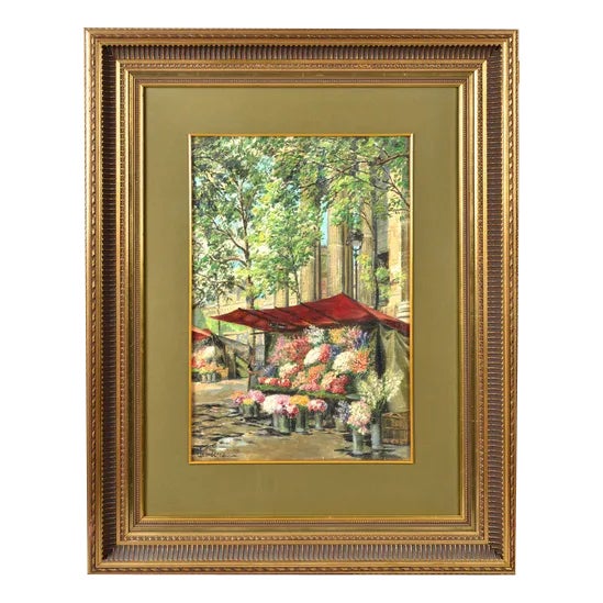 Flower Market, Oil on Board, 20th Century For Sale