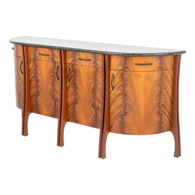 Green Serpentine & Flame Birch Demilune Sideboard For Sale