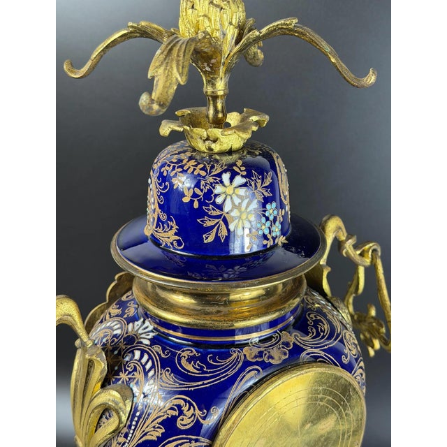 Metal Antique French Cobalt Blue Porcelain Vase Clock with Gilt Bronze Mounts, 1890s For Sale - Image 7 of 18