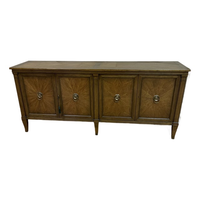 1960s Baker Furniture Walnut Credenza With Brass Pulls For Sale