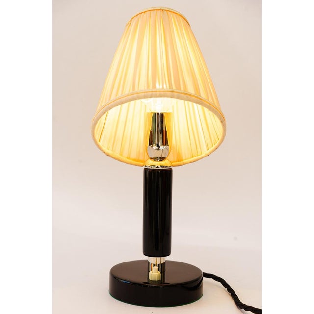 Art Deco Nickel-Plated Wooden Table Lamp with Fabric Shade, 1920s For Sale - Image 4 of 10