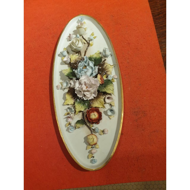Beautiful Capodimonte Porcelain Tile with Roses and Flowers This piece has an attribution mark, I am sure that it is...