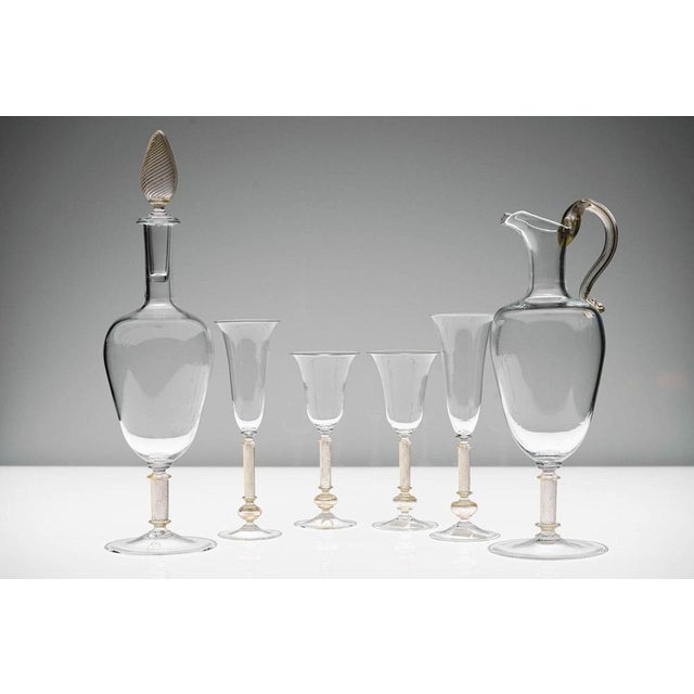 Gold Leaf and Murano Stemmed Glasses, Pitcher and Bottle attributed to Fuin, 1990s, Set of 6 For Sale - Image 10 of 18