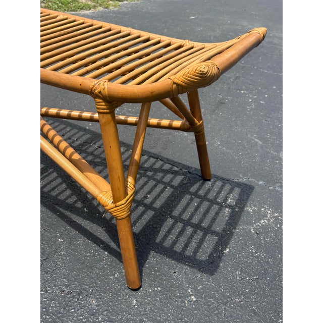 Late 20th Century Vintage Coastal Sculptural Rattan and Cane Bench For Sale - Image 5 of 6