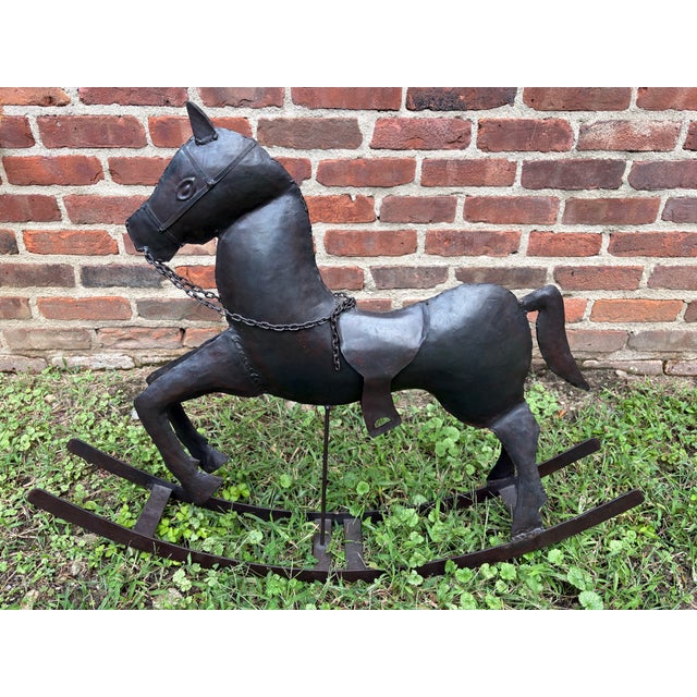 Vintage Handcrafted Hammered Metal Rocking Horse Sculpture For Sale - Image 9 of 18