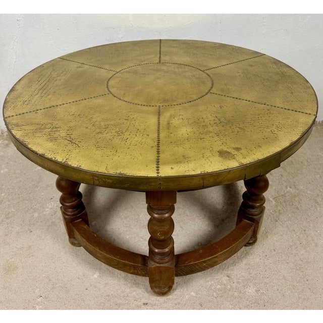 Spanish Center Table with Brass-Clad Top, 1960 For Sale - Image 9 of 11
