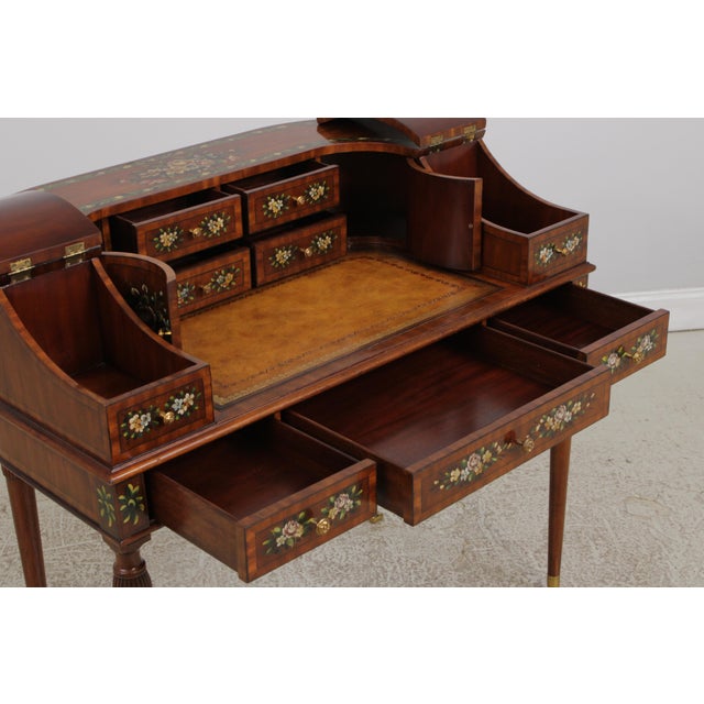 Wood Maitland Smith Adams Style Paint Decorated Mahogany Carlton House Desk For Sale - Image 7 of 18
