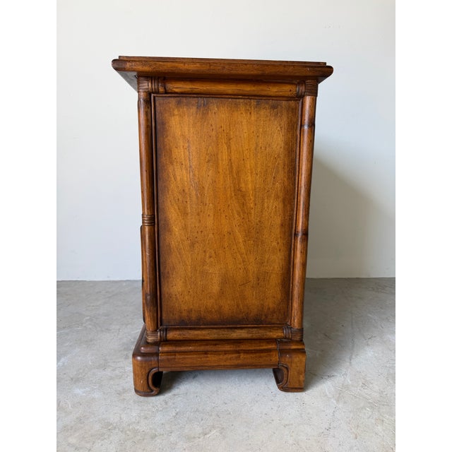 Vintage Chinese Faux Bamboo Two-Drawer Nightstand With Bronze Bamboo Relief Panels For Sale - Image 12 of 12