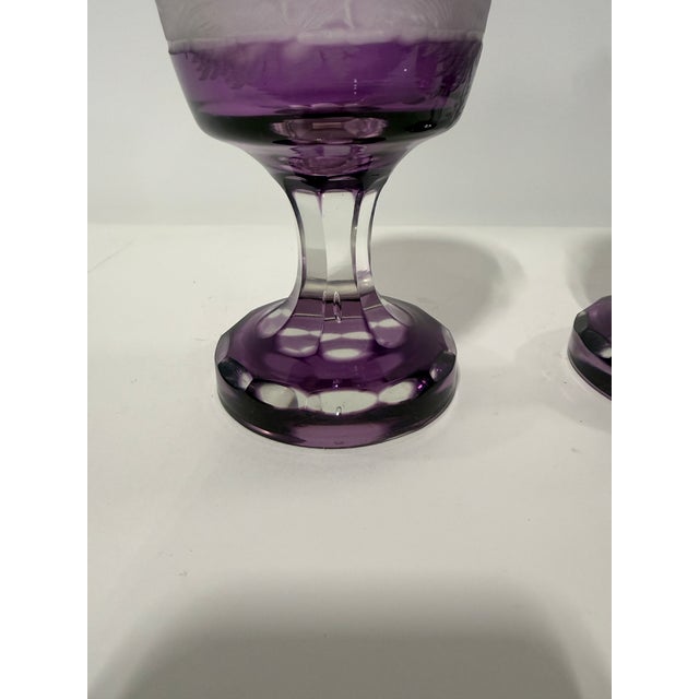 Glass Pair of Bohemian Amethyst Engraved Covered Beakers, Late 19th Century For Sale - Image 7 of 8
