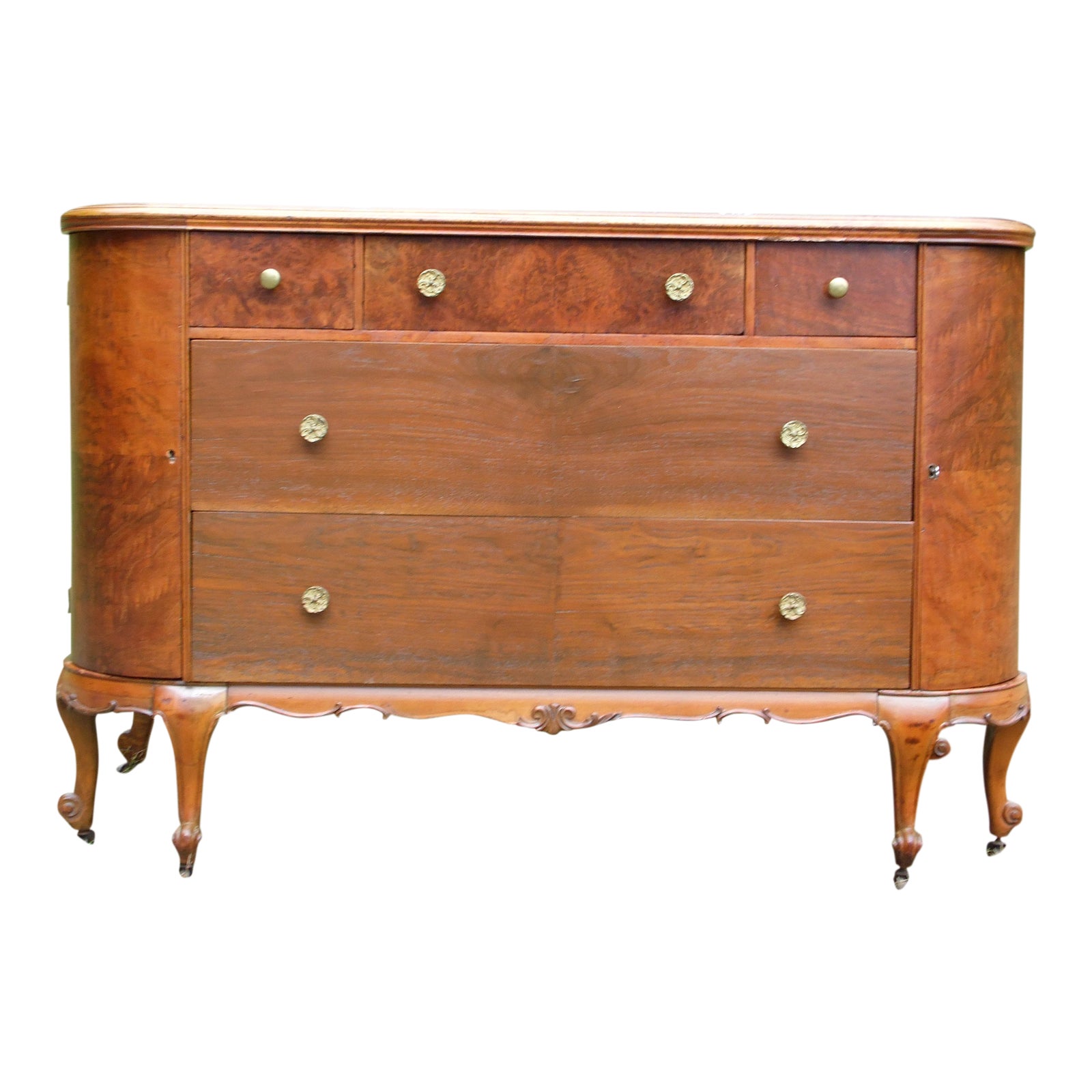 Antique French Art Deco Curved Credenza Sideboard Buffet Chest