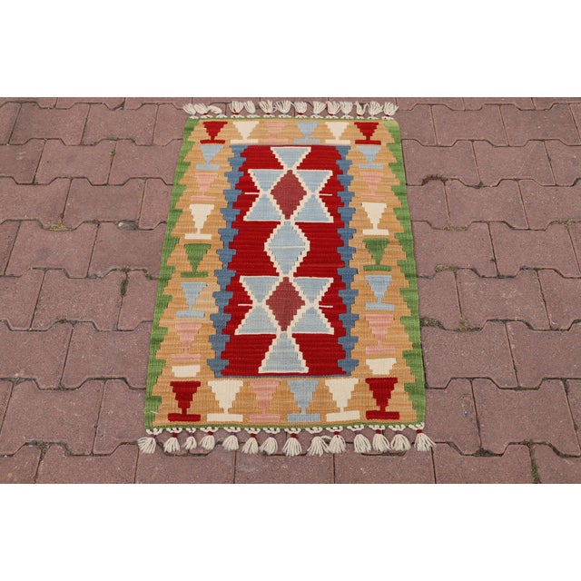 1970s Southwestern Style Geometric Design Handmade Oushak Accent Rug For Sale - Image 9 of 9