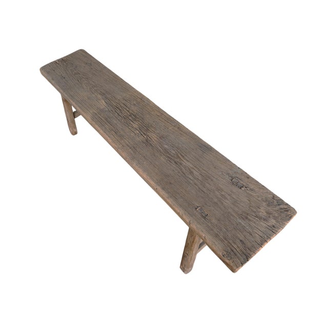 1900 - 1909 Vintage 72" Long Elm Wood Bench For Sale - Image 5 of 5