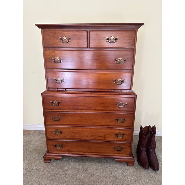 L. & J.G. Stickley, Inc. 1950s L. & J. G. Stickley Solid Cherry Georgian 8-Drawer Highboy For Sale - Image 4 of 9