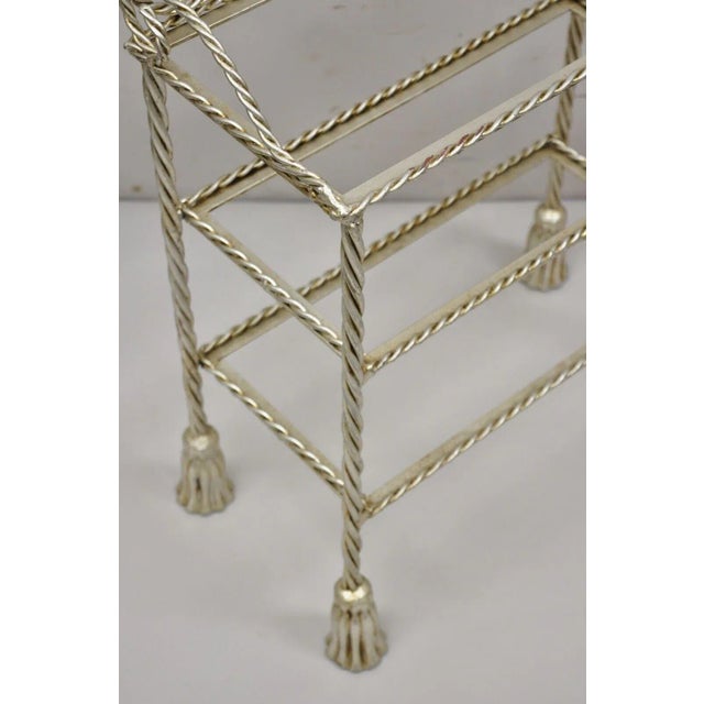 Metal Italian Hollywood Regency Silver Leaf Gilt Iron 3 Tier Shelf Small Display Stand For Sale - Image 7 of 11