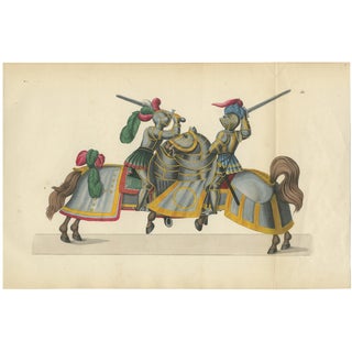 Armoured Knights in Close-Combat Horseback Duel, 1842, Paper For Sale
