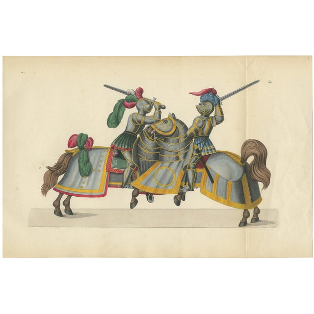 Armoured Knights in Close-Combat Horseback Duel, 1842, Paper For Sale