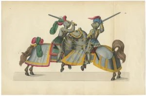 Armoured Knights in Close-Combat Horseback Duel, 1842, Paper