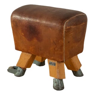 Vintage Leather Stool, 1960s For Sale