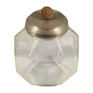 Vintage Art Deco Glass & Aluminum Jar with Wooden Spherical Handle