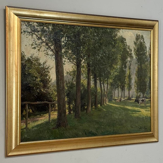 Early 20th Century Antique Belgian Oil on Canvas Painting “Cows Grazing” by Xavier Wurth (1869-1933) For Sale - Image 5 of 15