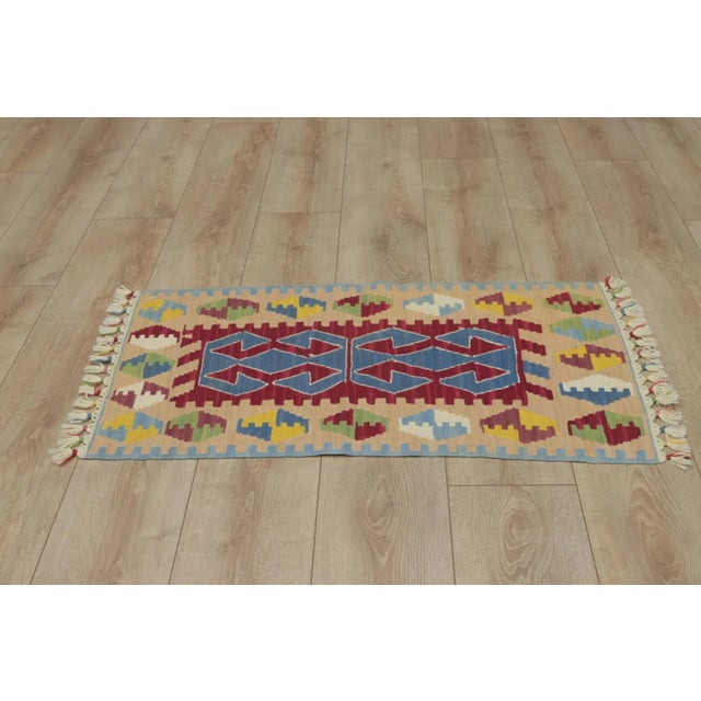 Mid-Century Modern 1970s Scandinavian Style Geometric Oushak Kilim Rug For Sale - Image 3 of 11