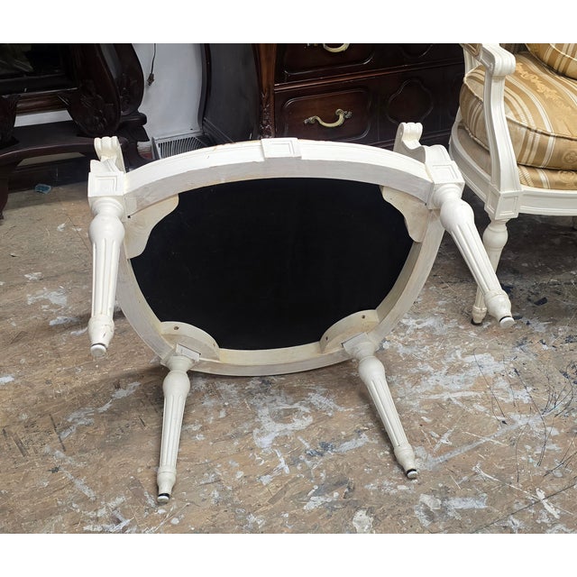 Gold Vintage Painted French Country Upholstered Arm Chairs a Pair For Sale - Image 8 of 11