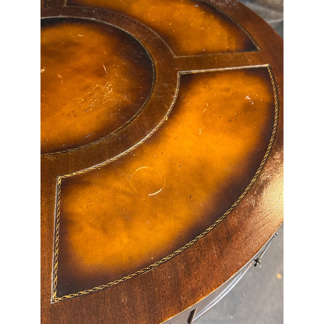 Antique Duncan Phyfe Style Mahogany Drum Center Table With Gold-Tooled Leather Top, Early 20th Century For Sale - Image 14 of 14