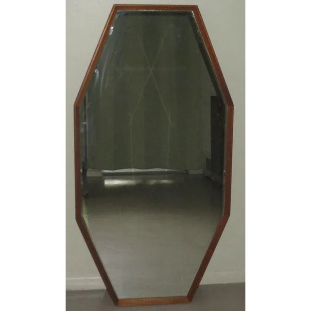 Wood 1960s Vintage Danish Modern Octagonal Shaped Floor Mirror With Beveled Glass For Sale - Image 7 of 7