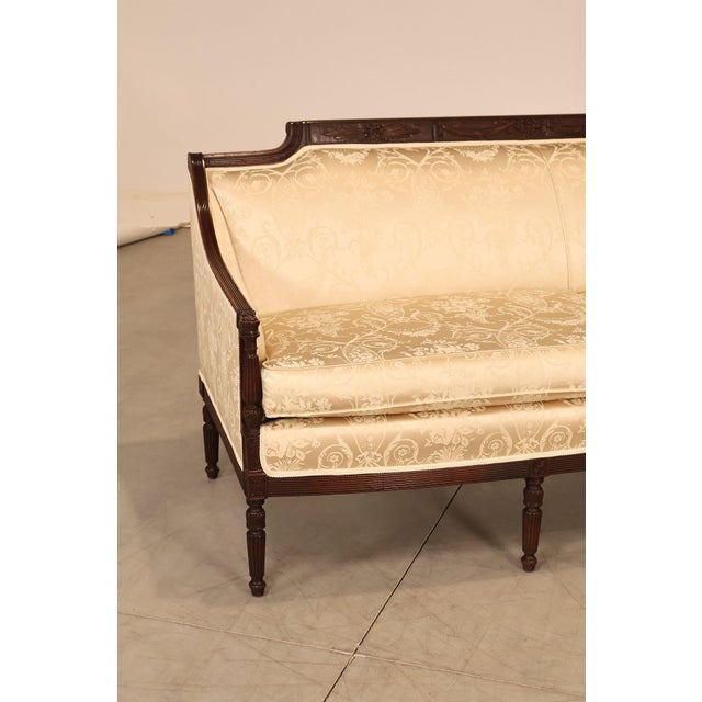 Federal Sheraton Style Upholstered Sofa With Carved Wood Frame For Sale - Image 15 of 18