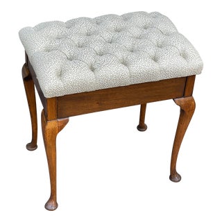 Antique Queen Anne Mahogany Piano Bench W Scalamandre Micro Cheetah Tufted Seat For Sale