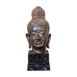 Ancient Bronze Head of Buddha, 19th Century For Sale