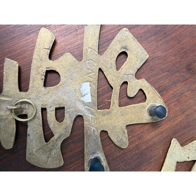 Metal Vintage Brass Chinese Characters Wall Decor- Set of Three For Sale - Image 7 of 8