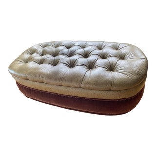Custom "Ostrich" Leather and Mohair Ottoman For Sale