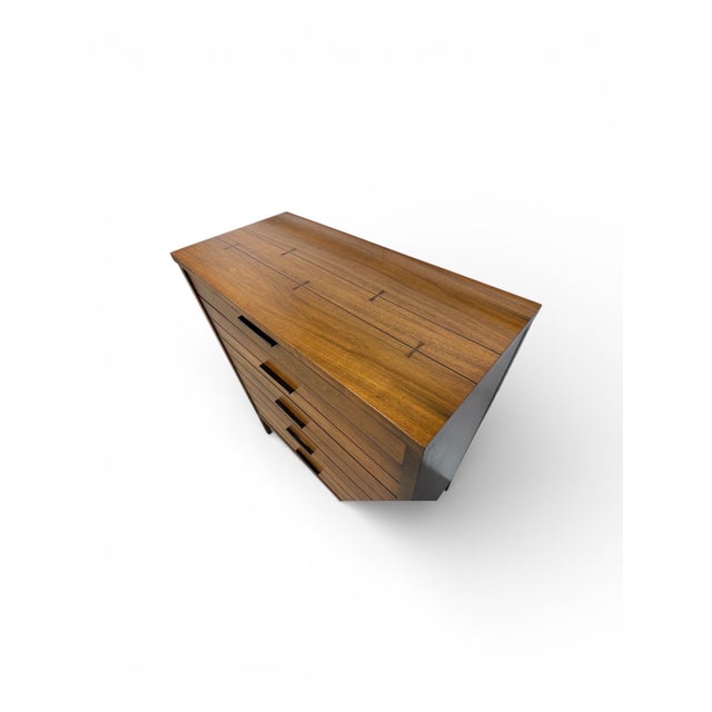 1960s Mid-Century Modern Lane Tuxedo Walnut High Chest For Sale - Image 5 of 8