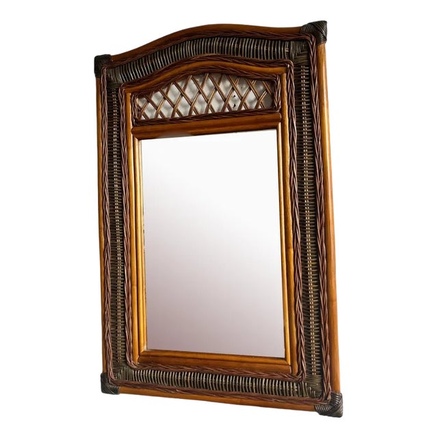 Vintage Bamboo and Wicker Wall Mirror For Sale