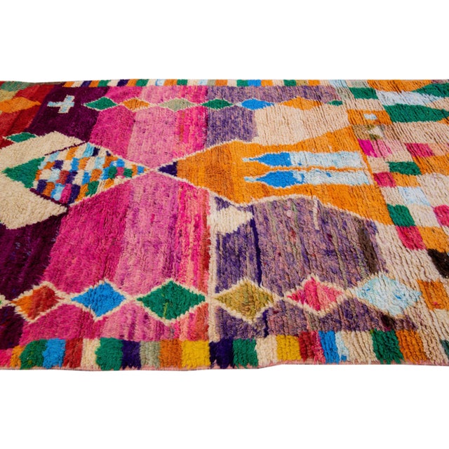 Vintage Boujad Moroccan Handmade Geometric Multicolor Berber Wool Rug For Sale - Image 4 of 12