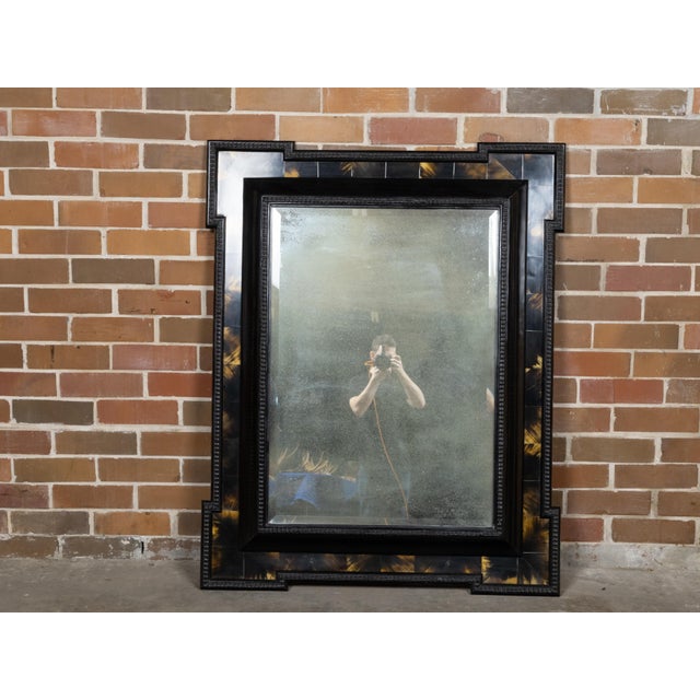 19th Century Dutch 19th Century Faux Tortoise Black and Amber Mirror with Carved Frame For Sale - Image 5 of 12