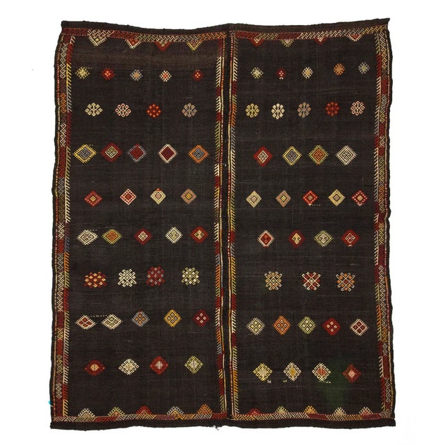 Textile Embroidered Vintage Goat Hair Kilim Rug- 6′8″ × 8′2″ For Sale - Image 7 of 7