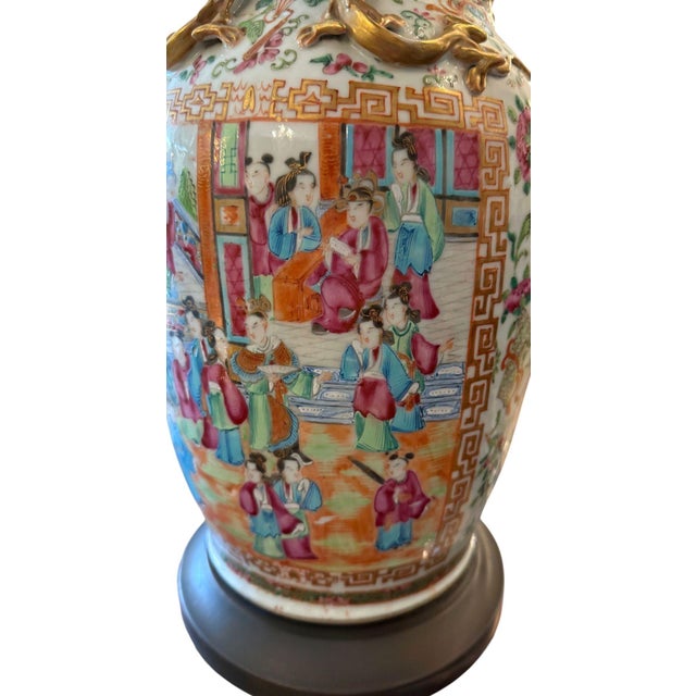 Late 19th Century Chinese Canton Rose Medallion Lamps - a Pair For Sale - Image 12 of 14
